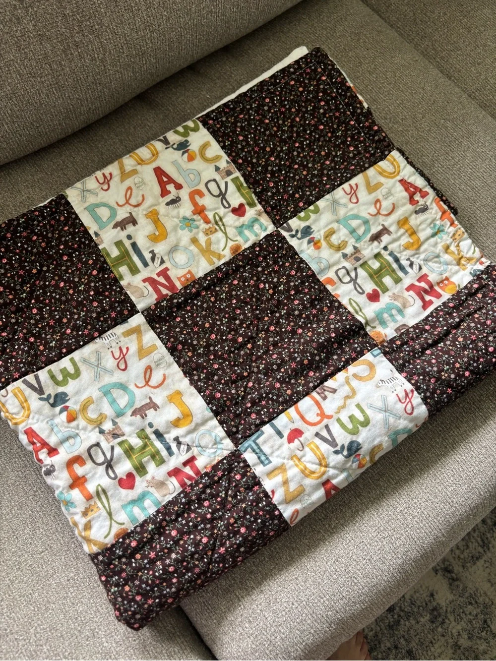 Handmade Retro Floral Kids Baby Alphabet Patchwork Quilt